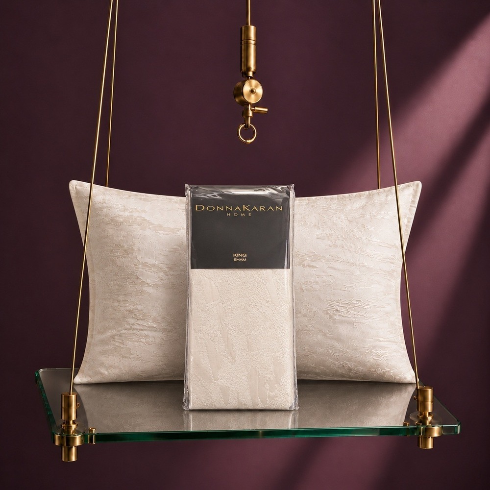 New Donna Karan Seduction King Pillow Sham Ivory Cream Metallic Luxury Home